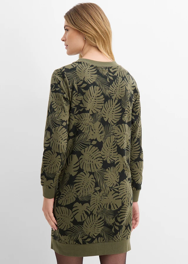Sweatjurk met print, Kleur: donkerolijfgroen-zwart gedessineerd