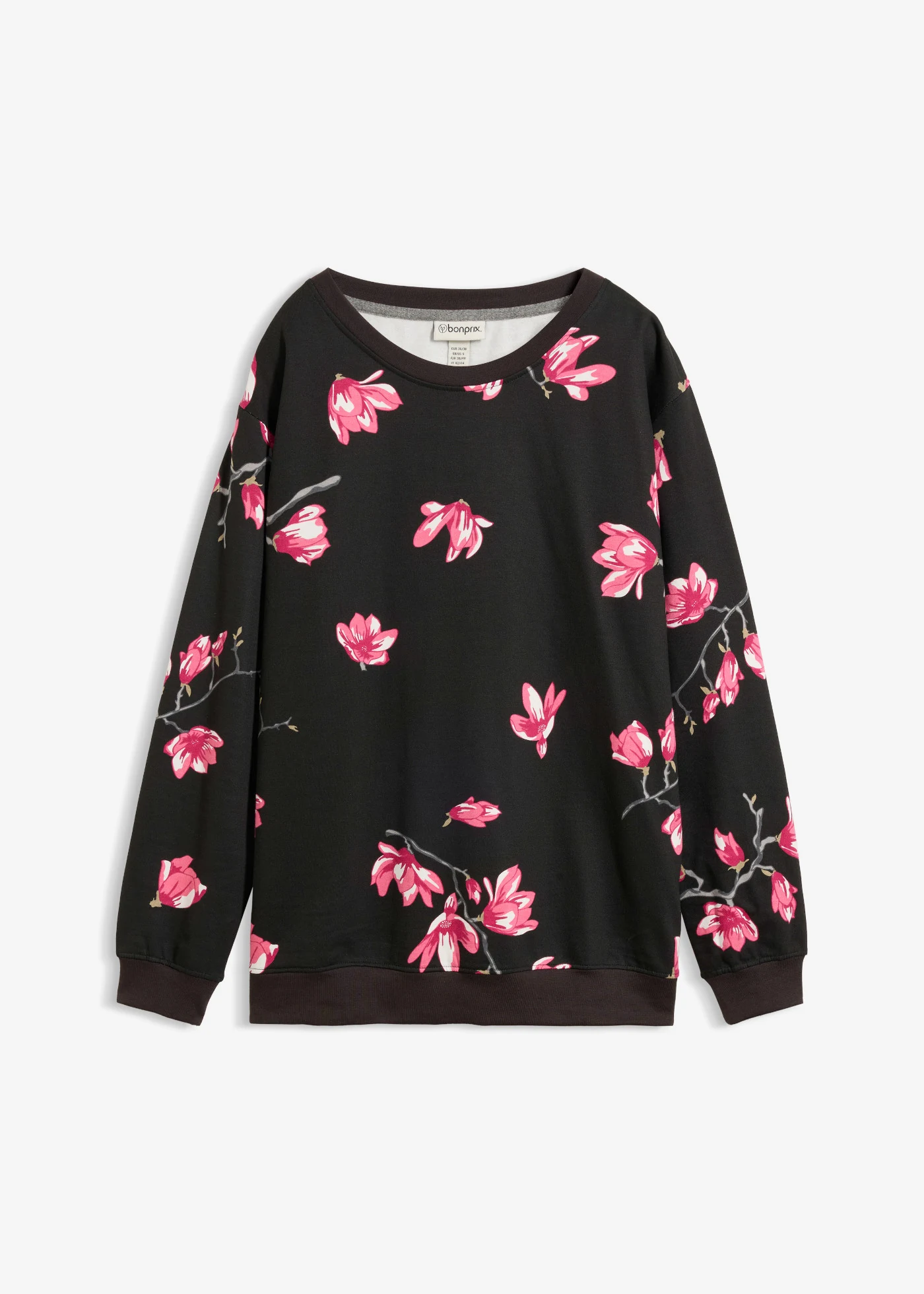 Sweat ample 100% coton • noir floral • Boutique bonprix