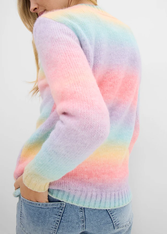 Grof gebreide trui in een zachte wolmix • roze/geel/lichtblauw/paars gestreept • bonprix online shop