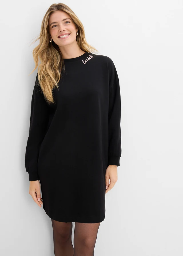 Mikinové šaty oversize, farba: čierna