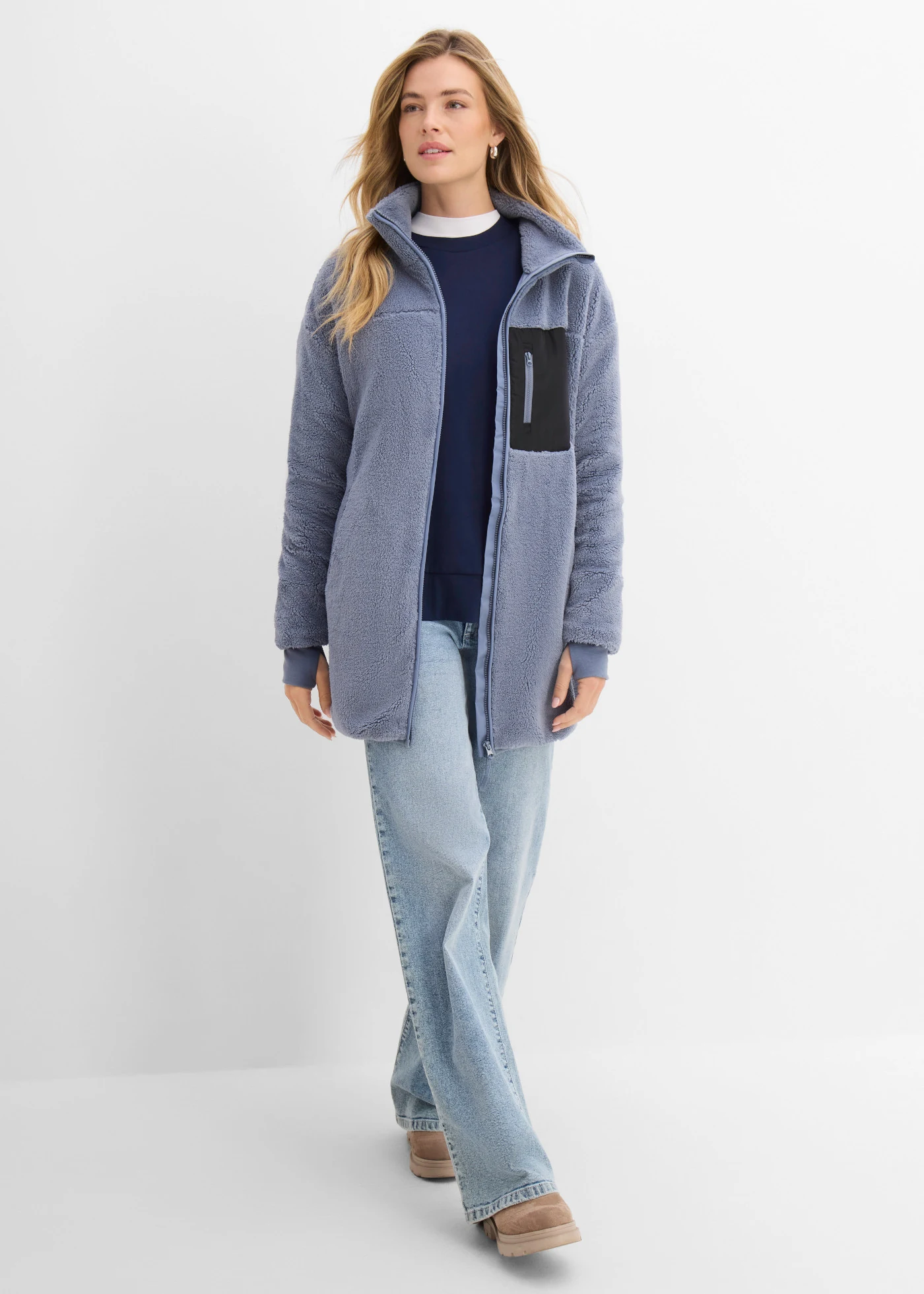 Teddy fleece vest • rookblauw • bonprix online shop