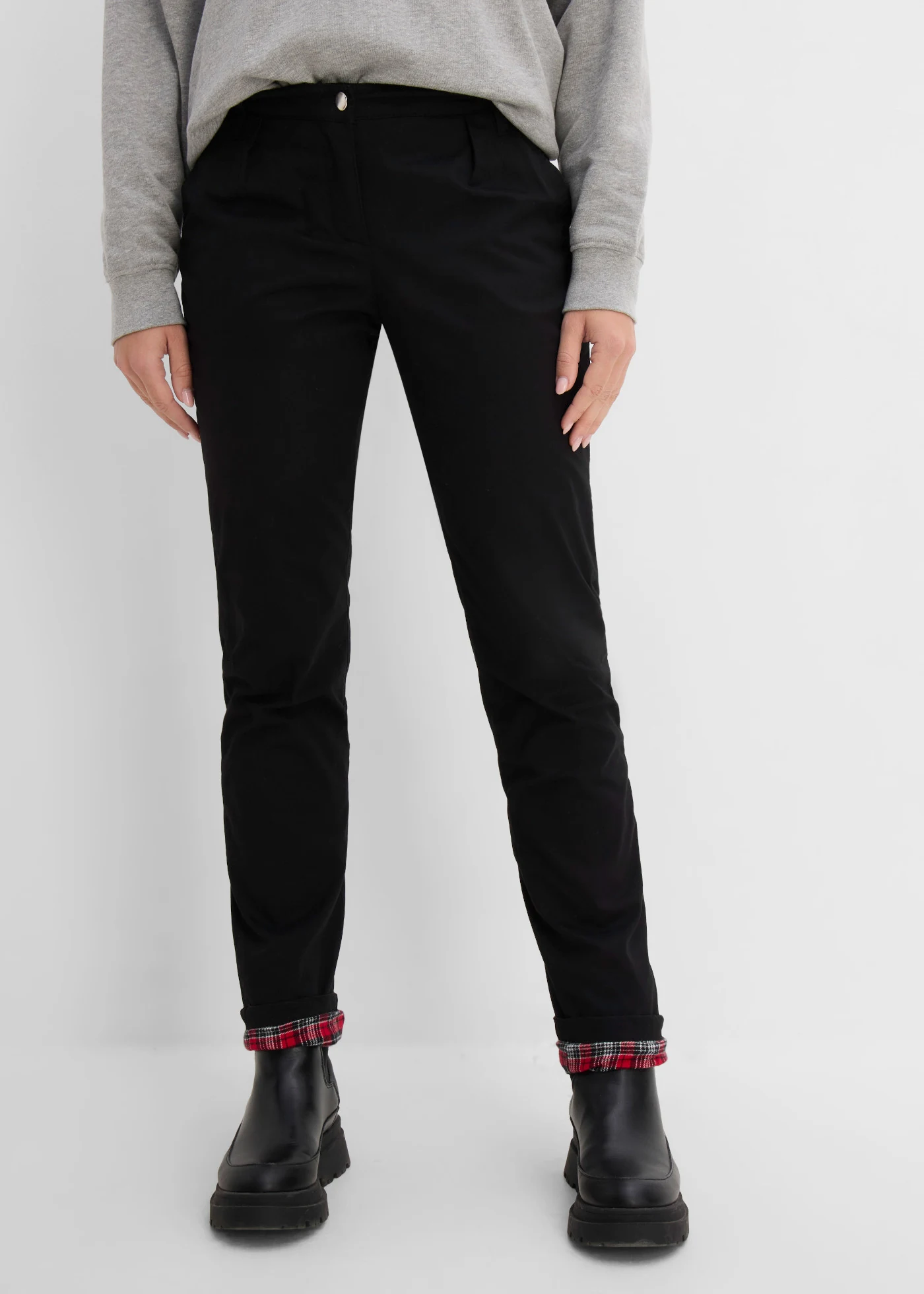 Bélelt chino-nadrág elasztikus pamut-keverékből • fekete • bonprix áruház