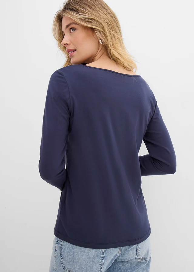 Longsleeve met V-hals (set van 2), Kleur: donkerblauw+antraciet gemêleerd