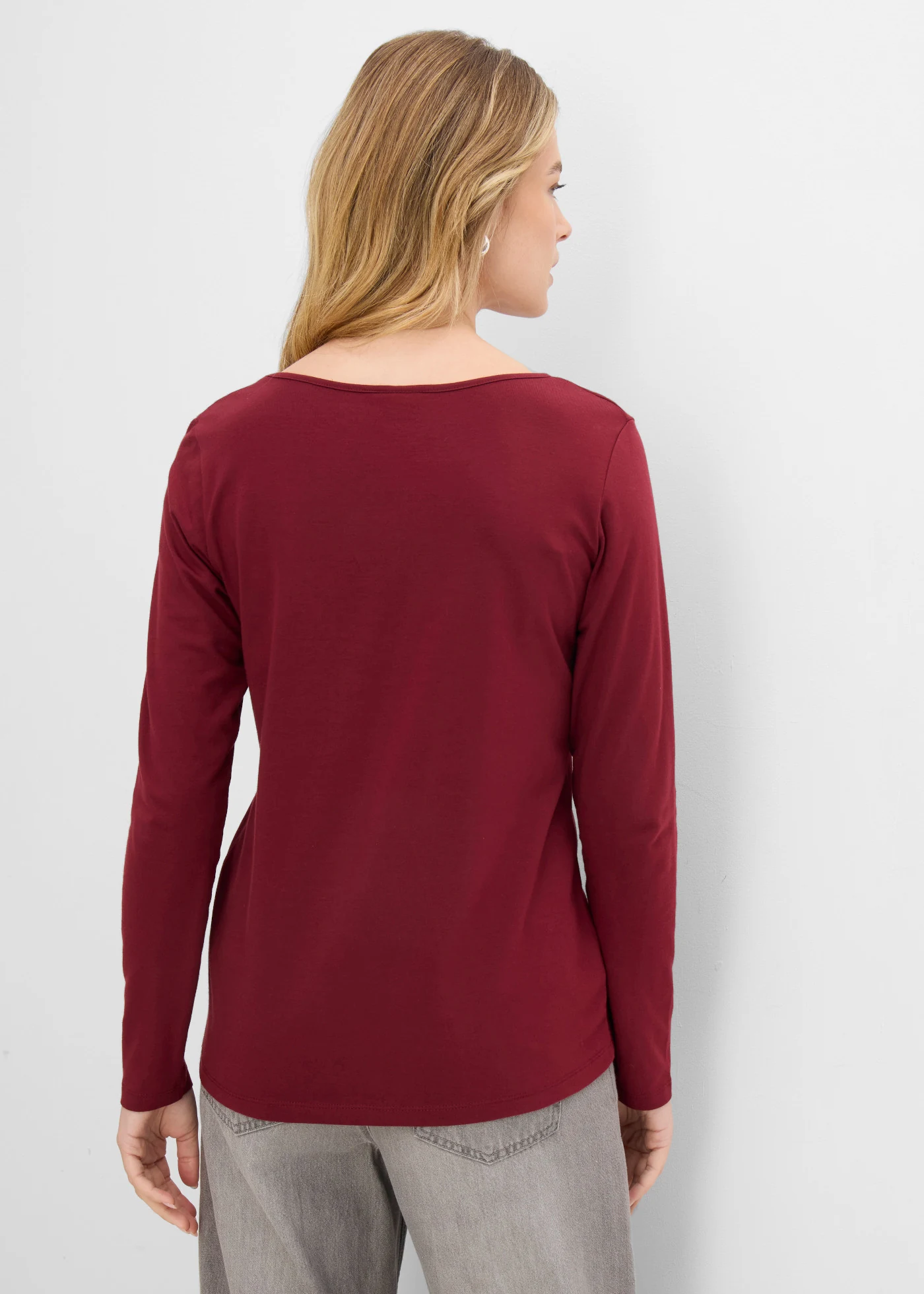 Longsleeve met V-hals (set van 2) • robijnrood+lichtgrijs gemêleerd • bonprix online shop