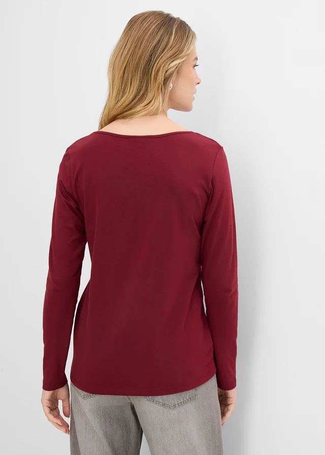 Longsleeve met V-hals (set van 2) • robijnrood+lichtgrijs gemêleerd • bonprix online shop