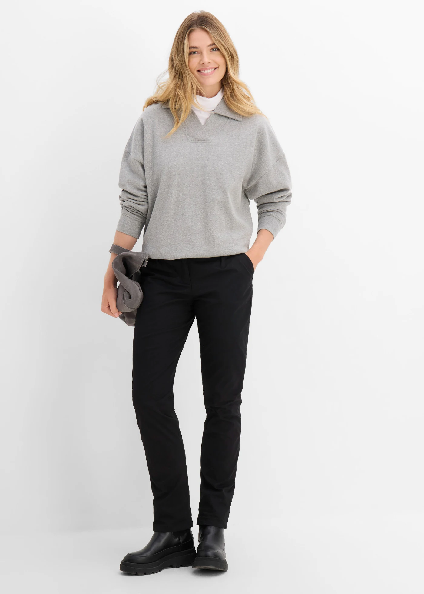 Pantalon chino doublé en coton extensible • noir • Boutique bonprix