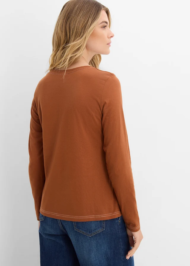 T-shirt manches longues à boutons décoratifs • marron châtaigne • Boutique bonprix