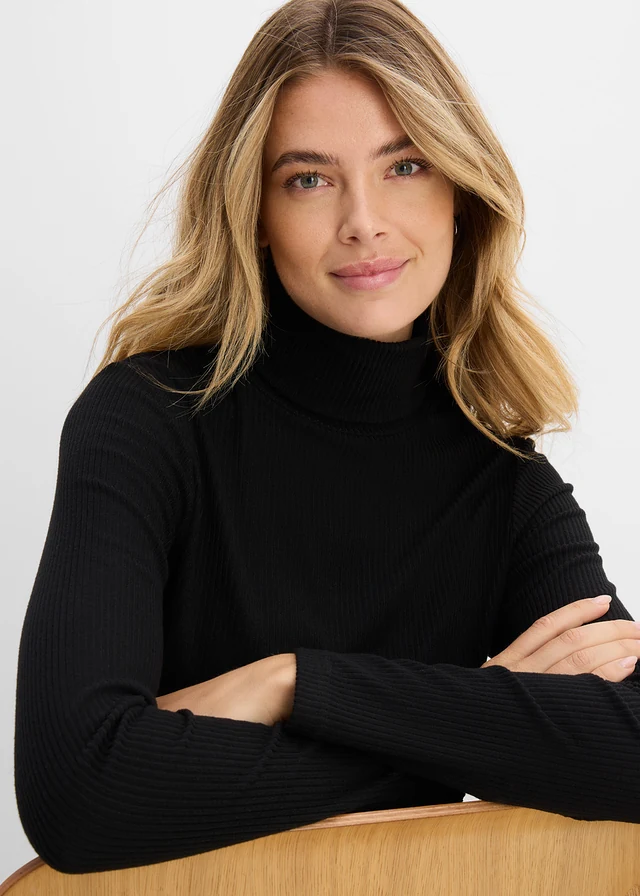 Pull chaud à col roulé • noir • Boutique bonprix
