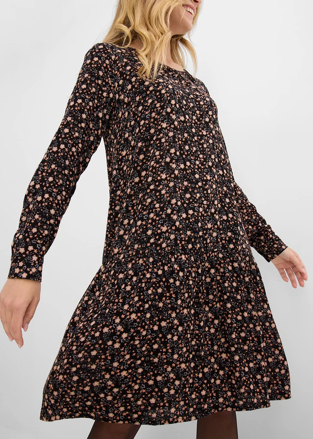 Jurk van soepele viscose • zwart gebloemd • bonprix online shop