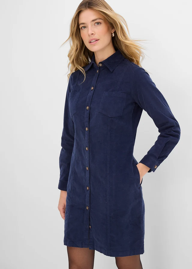 Corduroy overhemdjurk van een katoenmix, Kleur: donkerblauw