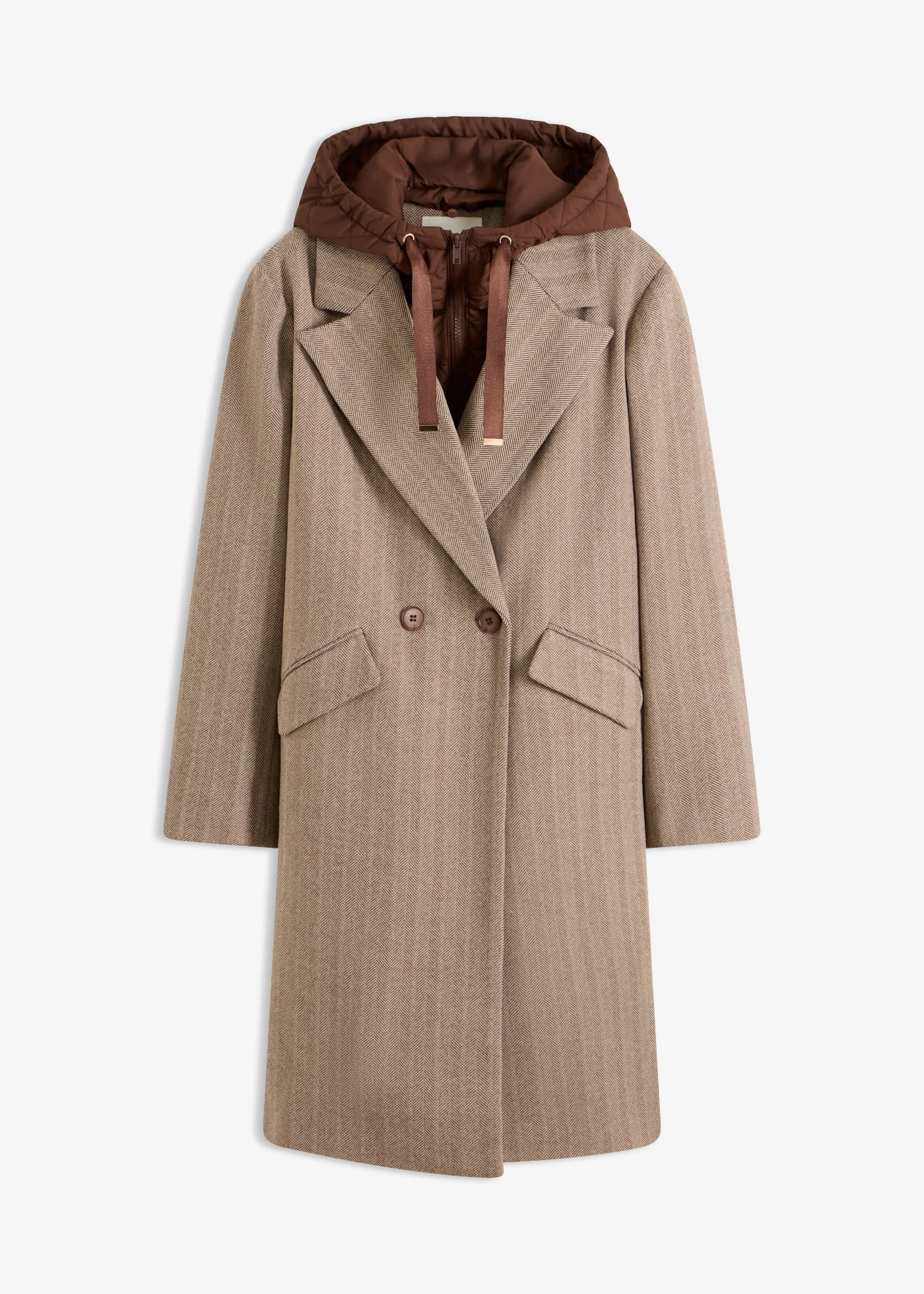 Manteau court à empiècement matelassé amovible • marron naturel/marron chiné • Boutique bonprix