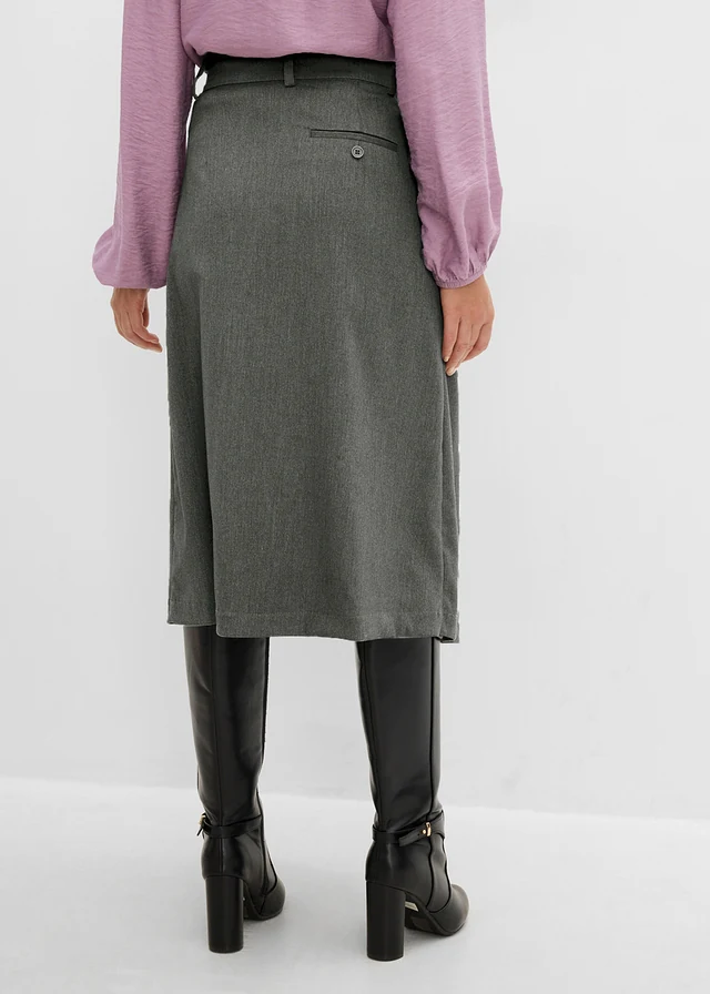 Jupe midi en viscose mélangée douce, Couleur: gris chiné