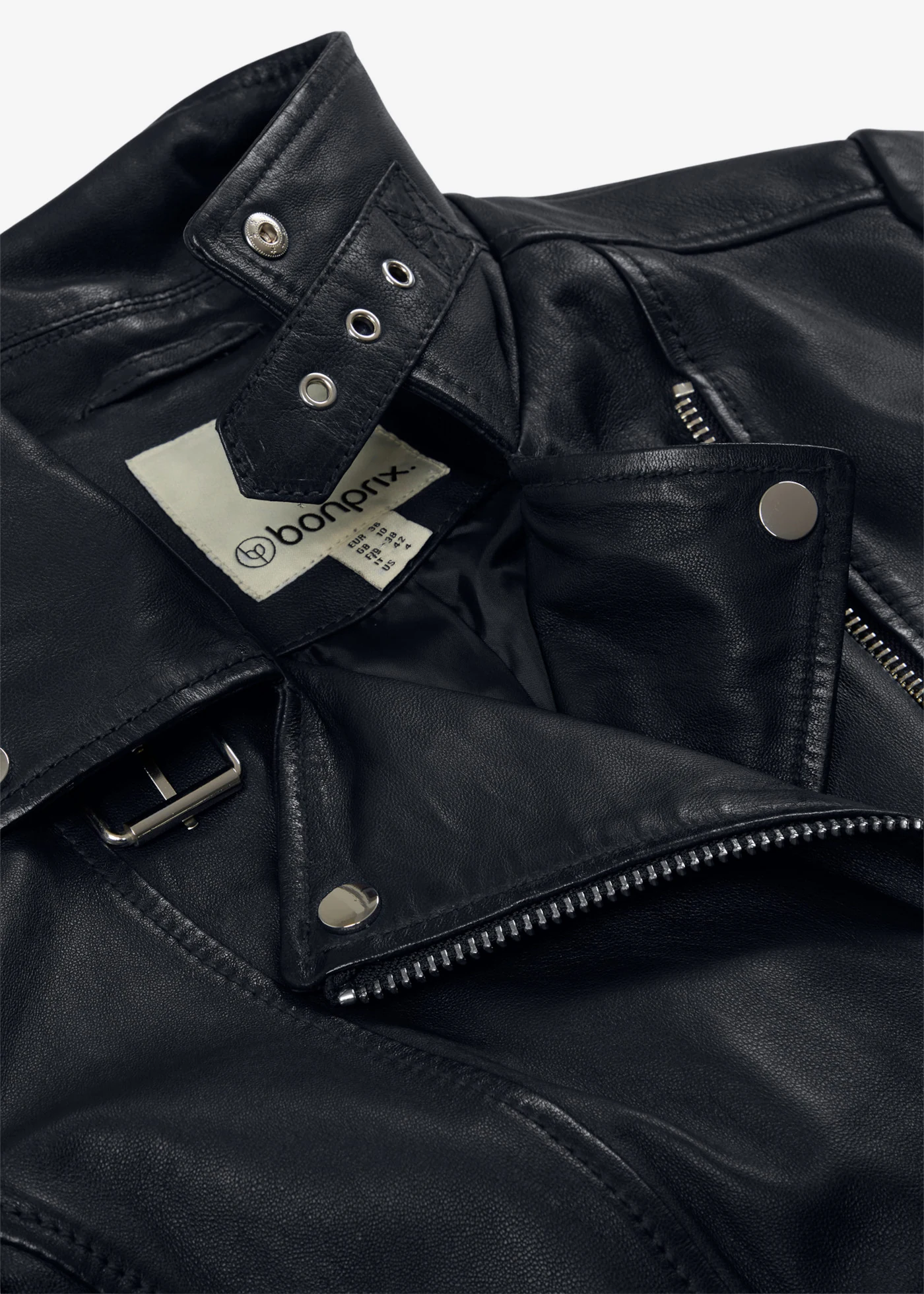 Veste biker en cuir nappa d’agneau • noir • Boutique bonprix