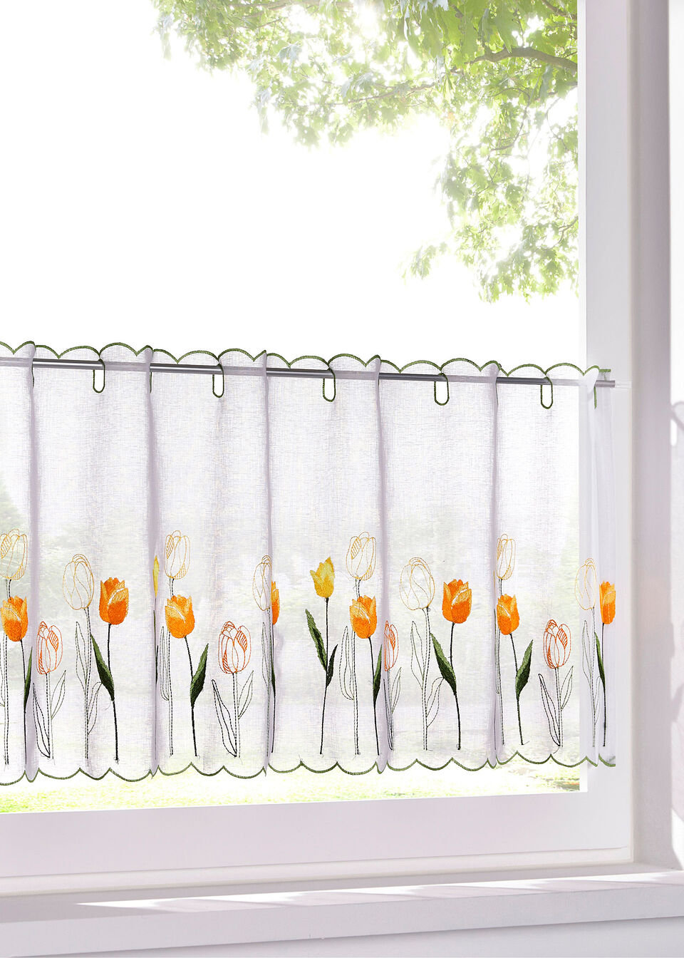 

Занавеска кухонная с цветочной вышивкой, Белый/желтый