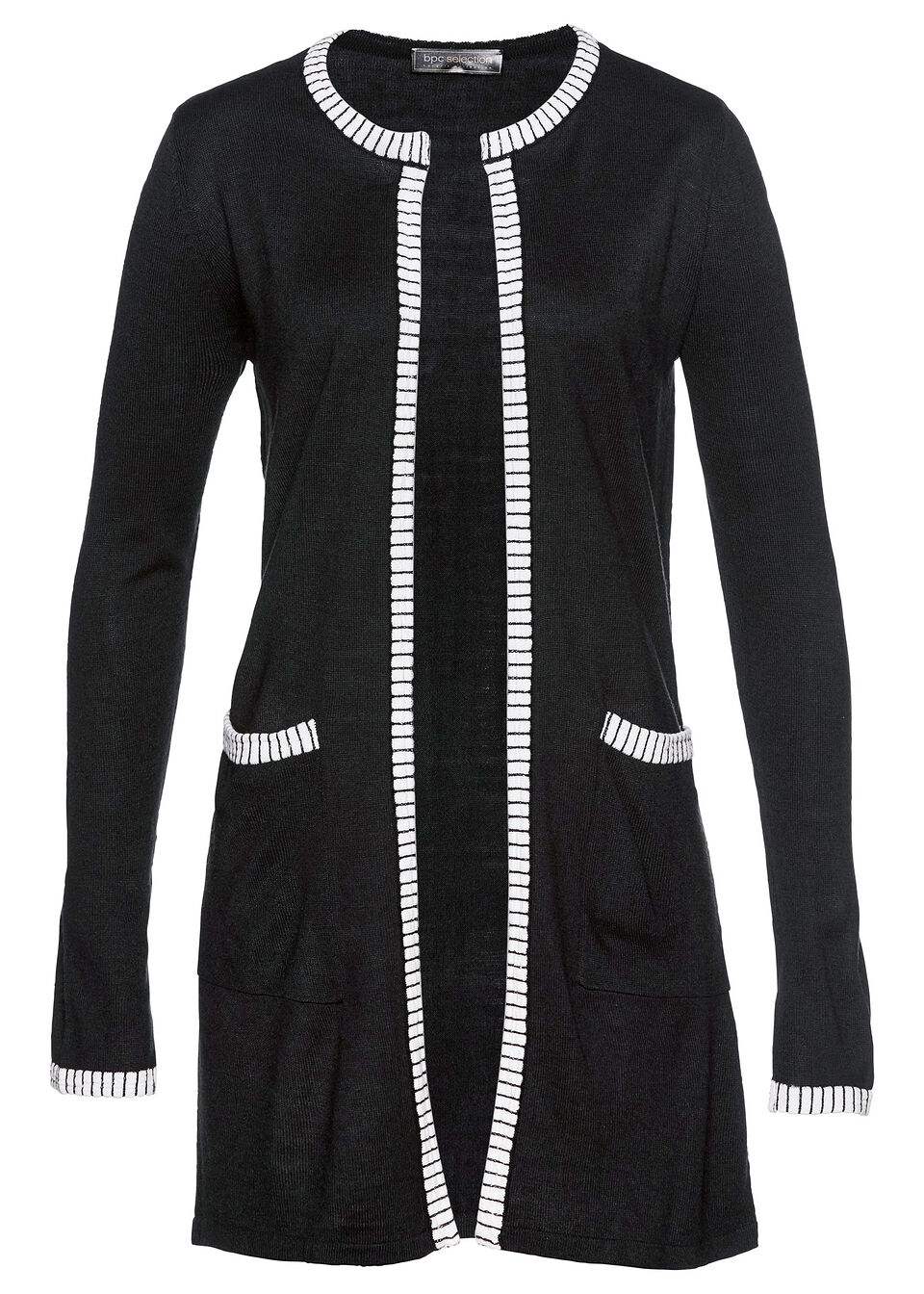 

Кардиган длинный с контрастной отделкой, Черный/белый