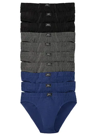 Slipy z miękkiej bawełny (10 par) • czarny + antracytowy melanż + kobaltowy • sklep bonprix